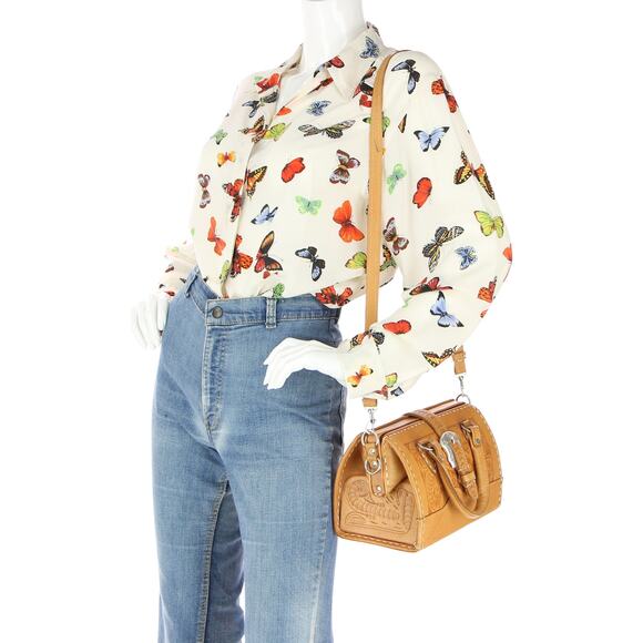 Satchel Saddle Style Hand Tooled Boho Western Cowgirl Chic Leather Purse Bag - Picture 5 of 16